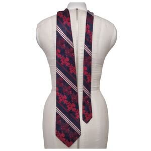 DON LOPEZ Vintage Silk Men's Tie Black Red White Floral Stripe Wide Accessories